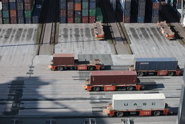 Freight container being loaded for international shipping